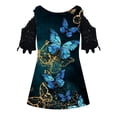 thumbnail image 5 of Mujeres Verano Cremallera Cuello en V Encaje Costura Manga corta Estampado sin tirantes Camiseta Tops Blusas Pompotops  hkajfhjk464439, 5 of 5