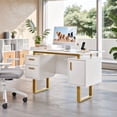 thumbnail image 2 of Furnibear Computer Desk with Drawers, Storage Cabinet with Built-in Outlets, USB Ports for Home Office, White, 2 of 7