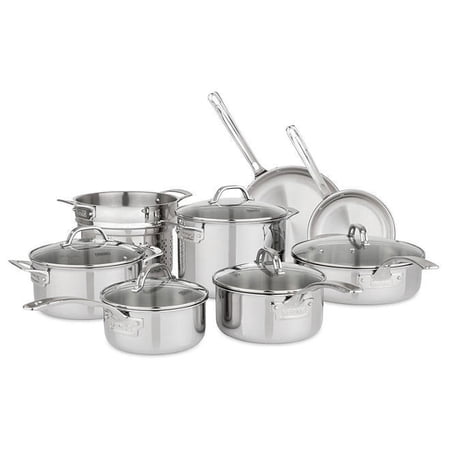13-Piece Tri-Ply Stainless Steel Cookware Set with Glass Lids