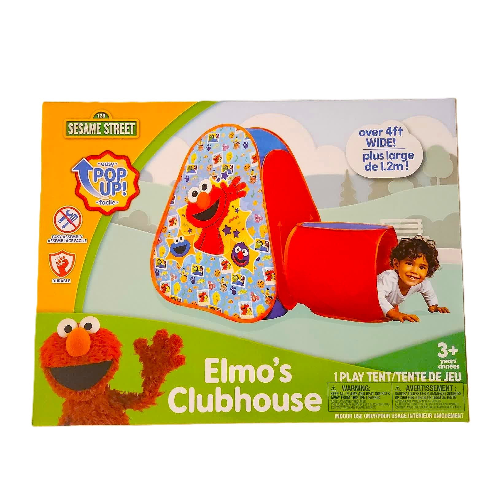 Sesame Street Elmo Clubhouse Kids Play Tent with Crawl Tunnel, 5-in-1 Pop-Up Indoor Outdoor Playhouse