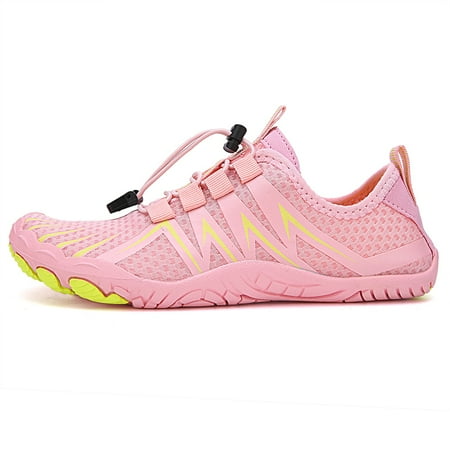 

ONTNO Men s Water Shoes Women s Water Shoes Beach Quick Dry Fluorescent Stripe Before Diving Lace-Up Soft Toe Protection Pink
