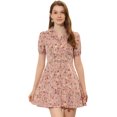 thumbnail image 1 of INSPIRE CHIC Robe Trapèze Vintage à Fleurs pour Femme à Manches Courtes Boutonnée Rose Poudré S, 1 of 5