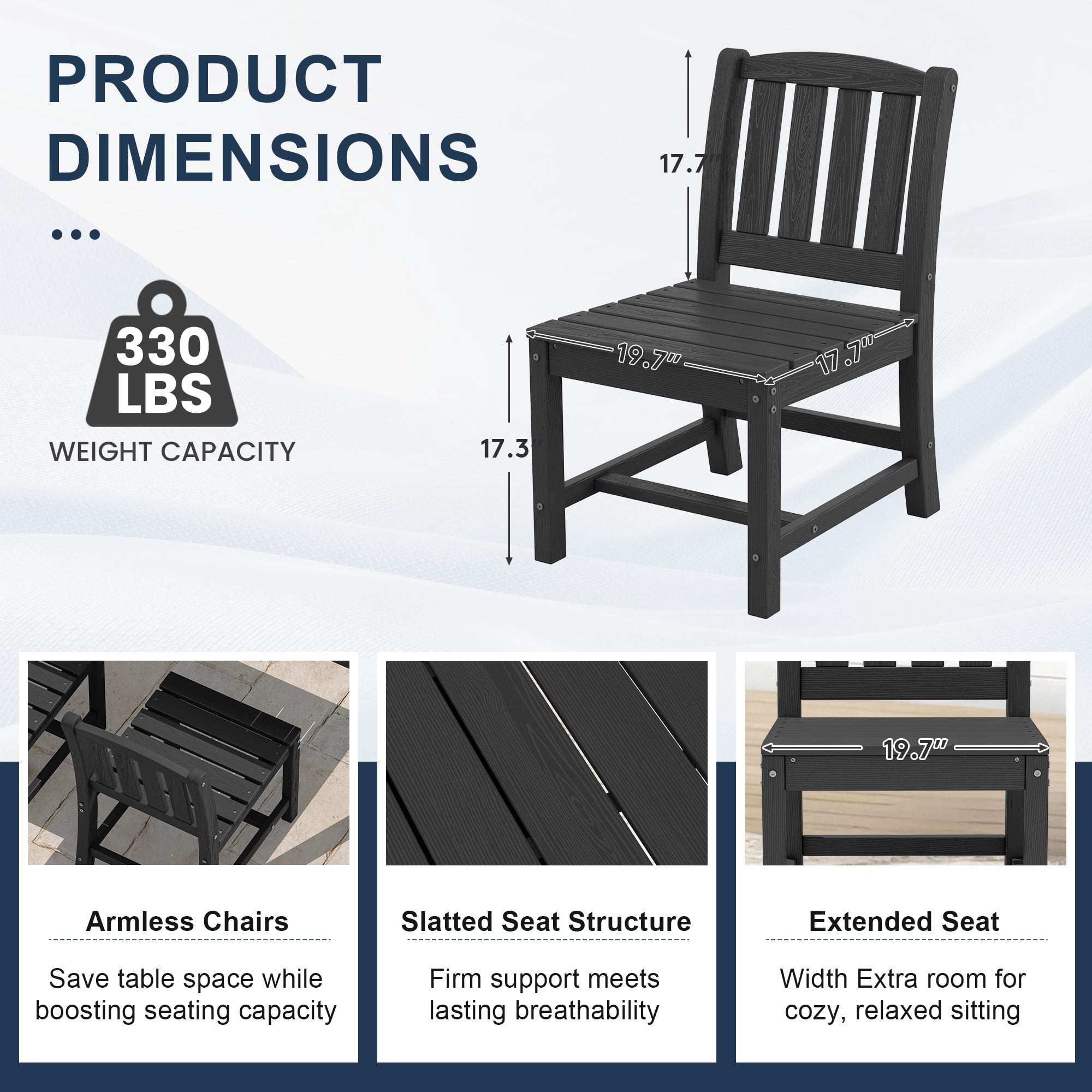 SERWALL 9-Piece Outdoor Dining Set with Expandable Patio Dining Table and 8 Chairs, 60–83 Inch All-Weather HDPE Patio Furniture Sets for Backyard, Garden, Deck, Poolside - Black