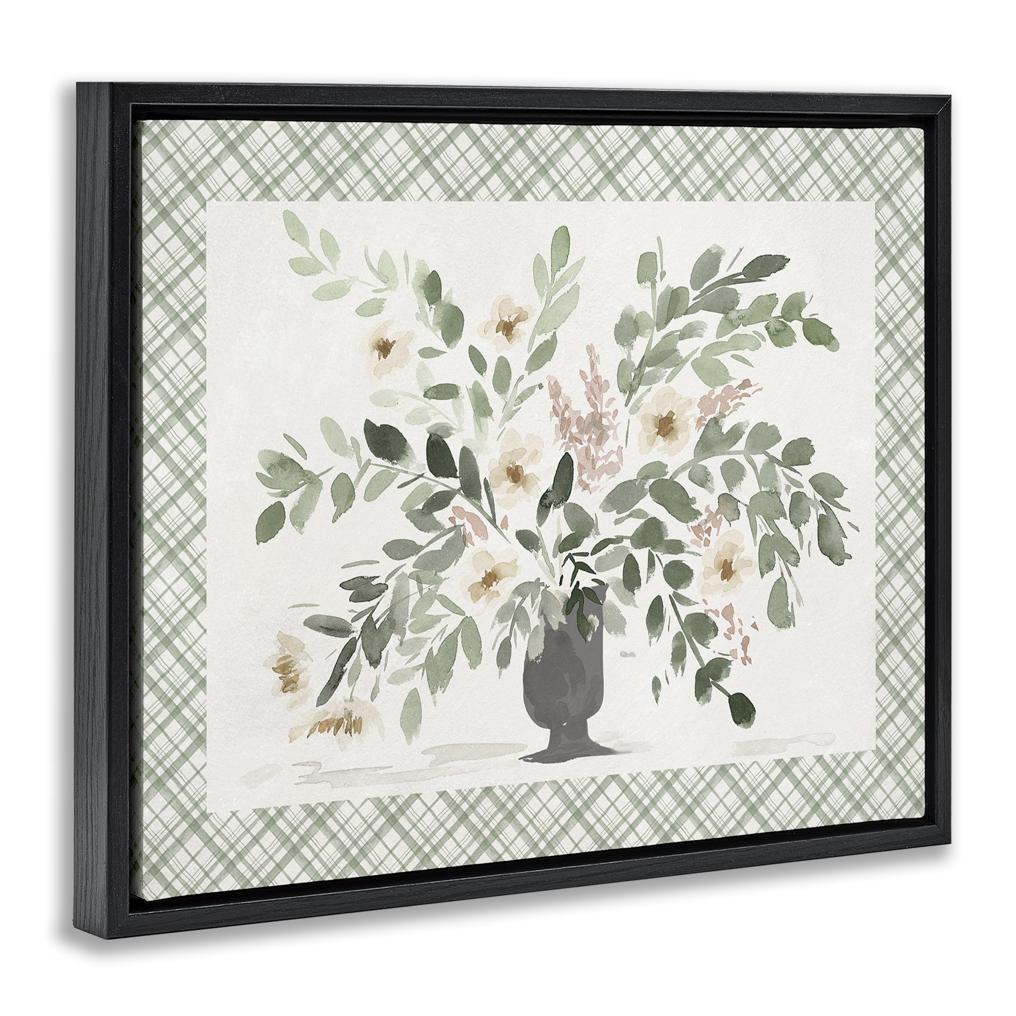 Stupell Industries Springtime Bouquet on Plaid Black Framed Floater Canvas Wall Art, design by Lucille Price