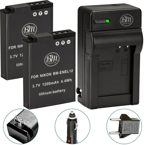 BM 2 EN-EL12 Batteries and Charger for Nikon Coolpix A1000 B600 W300 A900 AW100 AW110 AW120 AW130  S9400 S9500 S9700 S9900 KeyMission 170, 360 Cameras