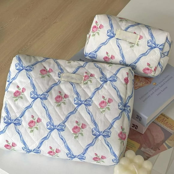 DYD Sac de Rangement à Fleurs avec Nœud Style Rétro Sac Doux et Lavable Matelassé Doux et Mignon d'Automne Trousse de Maquillage