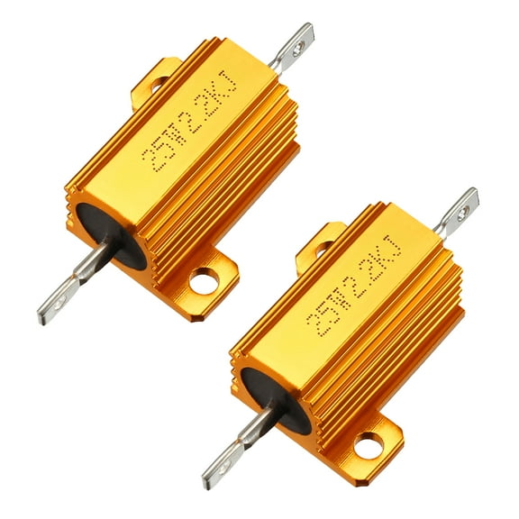 25W 2.2k Ohm Aluminium Housing Chassis Mount Wirewound Power Resistors Gold 2pcs