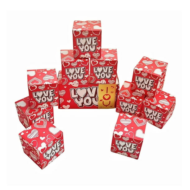 Fiudx Caja de Regalo Sorpresa, Romántica, con Sobre Rojo, Sorpresa Oculta, Ideal para Propuestas de Matrimonio, Cumpleaños y Bodas. Juego de 3. Incluye Caja y Bolsa de Regalo.