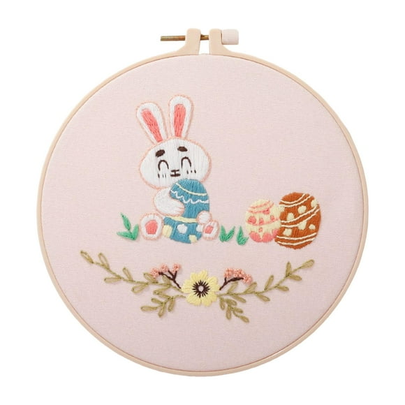 yuksok Rabbit Embroidery Starter Embroidery Hoop Easter DIY Sewing for Adults Cross H