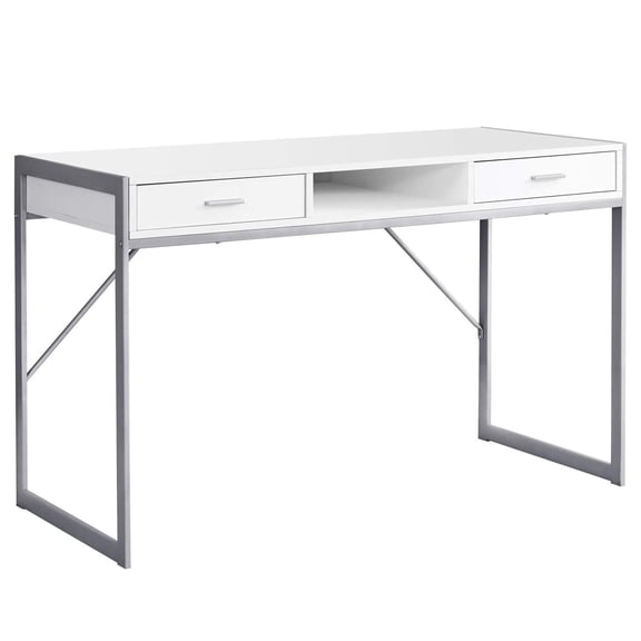 Pemberly Row Contemporary 30" Writing Desk in White and Silver
