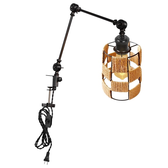 Kiven Dimmable Clip-on Desk Lamp, 1-Light Black Hollow-Carved Design Nightstand Lamp with Flexible Arm, 8.2FT Plug in Cord, Decorative Clamp Lamp for Office Home Bookshelf Bedside E26 Sokcet DZ0307