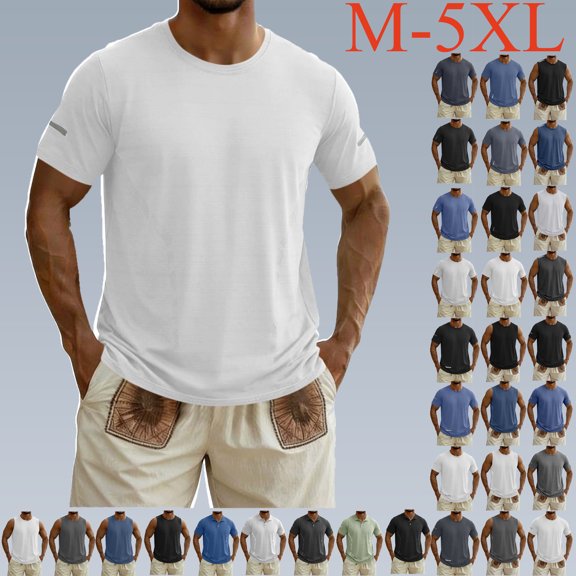 T Shirts for Men Plus Size Solid Color Crew Neck Casual Loose Tee Shirts Short Sleeve Big and Tall Mens Summer Outdoor Sport Tops