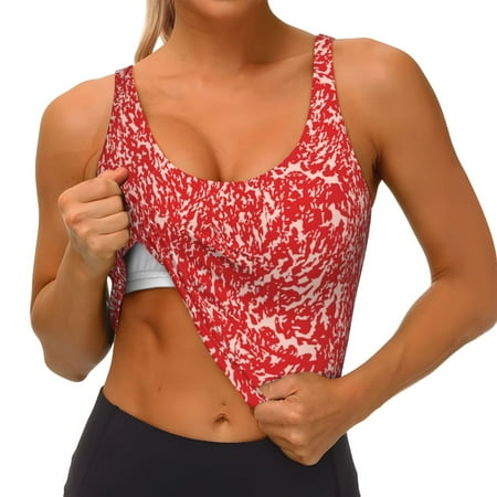 Qokaie Beef Pattern Womens Scoop Neck Sports Bra Breathable Workout Vest Padded U Back Medium Impact Fitness Gym Yoga Bra Workout Crop Top