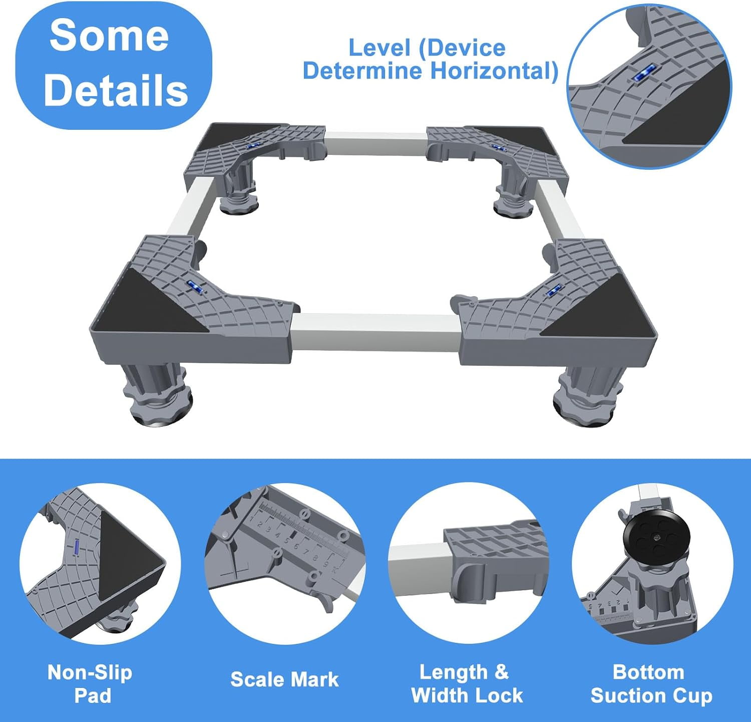 Adjustable Mini Fridge Stand, Portable Washer Stand Base with 4 Support Legs for Refrigerator, Dryer and Washing Machine, Gray