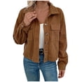 thumbnail image 2 of BLACK AND FRIDAY CLEARANCE DEALS Toonshare Lightweight Womens Winter Coat Trendy Women's Retro Color-Blocked Plush Leather Jacket, Warm Long Sleeve Casual Jacket Brown L, 2 of 6