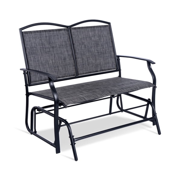 Backyard Expressions 2-Person Outdoor Glider Bench, Patio Double Swing Rocking Chair Loveseat w/Powder Coated Steel Frame for Backyard Garden Porch, Black Frame - Heathered Grey Sling Fabric