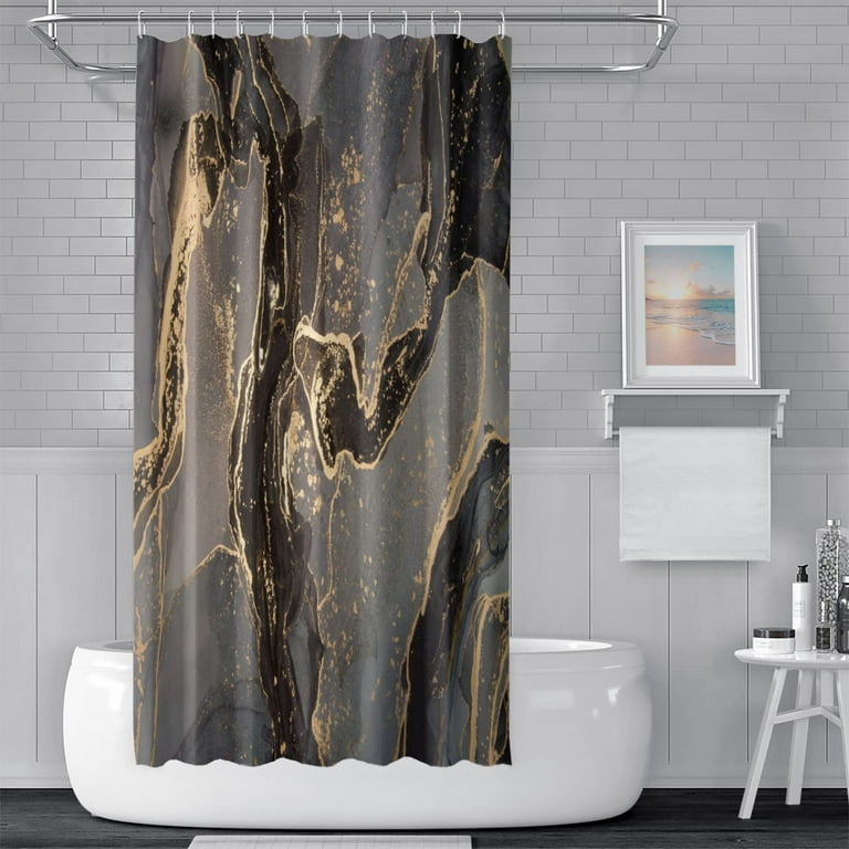 Black Marble Shower Curtain, Home Bathroom Marble Texture Reinforced Waterproof  Bathroom Curtain With 12 Hooks, Bathroom Accessories - Temu