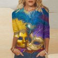 thumbnail image 2 of YUGYXL Deals Plus Size 3/4 Length Sleeve Tshirts for Women Mardi Gras Mask Printed Fancy Comfy Clothes Summer Crew Neck Soft Lightweight Blouse Ladies Tunic Tees Parade Shirts, 2 of 5