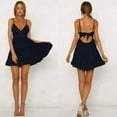 thumbnail image 5 of Womens V-Neck Spaghetti Strap Bowknot Backless Sleeveless Lace Mini Swing Skater Dress, 5 of 5