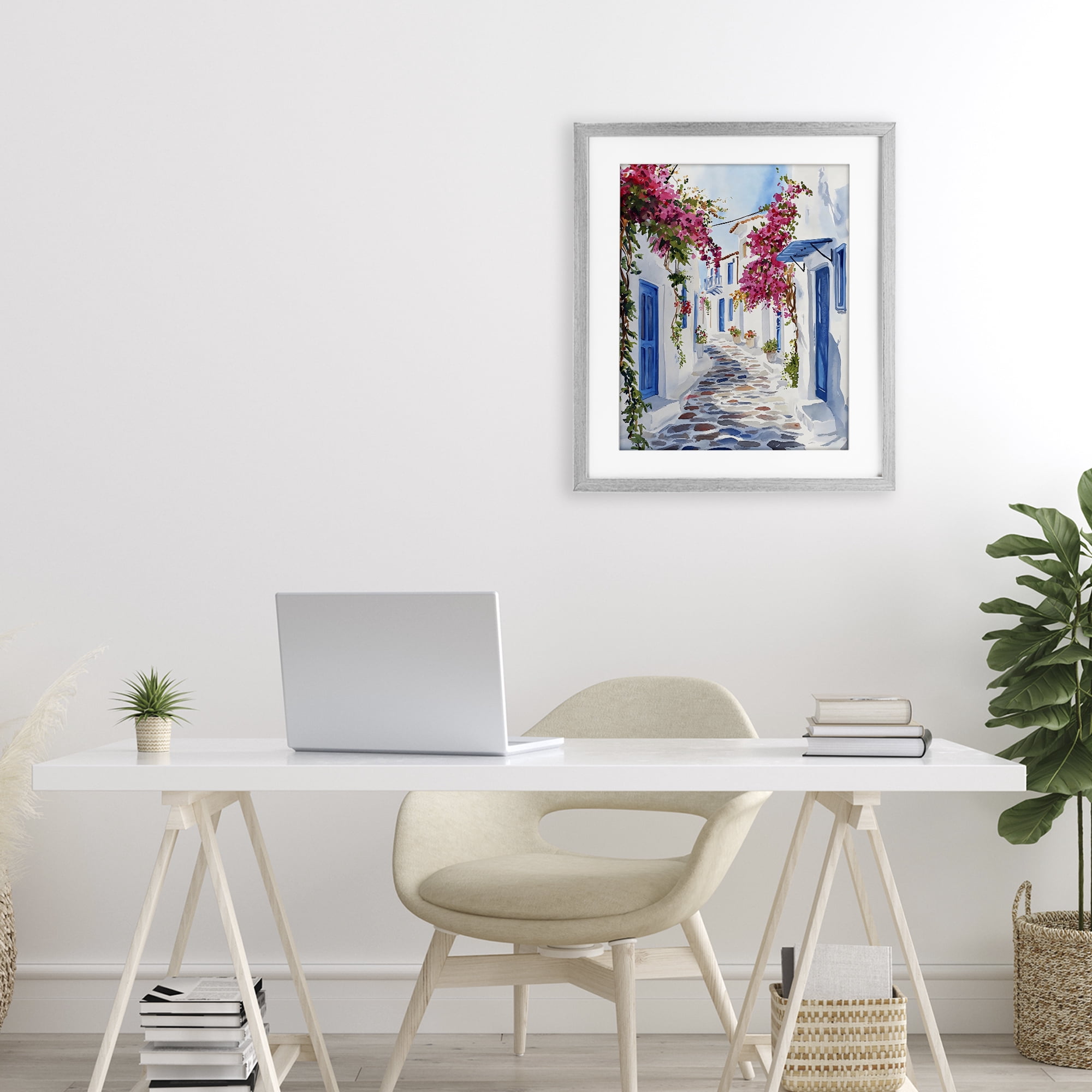 Stupell Industries Santorini Stone Street Pathway Gray Framed Print Under Glass, design by LSR Design Studio