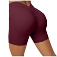 thumbnail image 3 of Womens High Waist Workout Yoga Shorts Solid Stretch Deep V-Shaped Pleated Leggings Skinny Sports Short Comfy Bike Shorts(S,Wine), 3 of 5