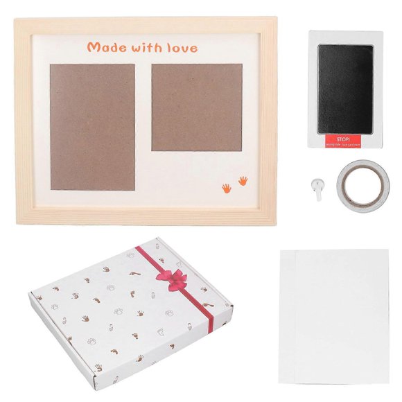 Baby Handprint Footprint Maker Kit Photo Frame Black Ink Baby Footprint Keepsake Kit Newborn Imprint Set Wood Color Photo Frame