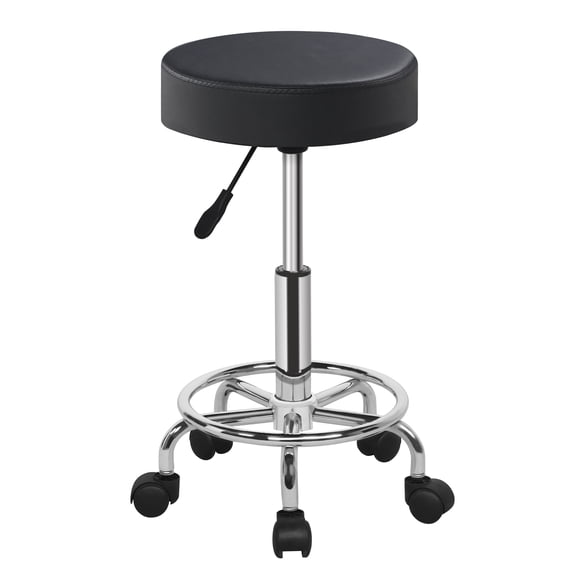 Alden Design Adjustable PU Salon Spa Stool with Wheel for Tattoo/Massage, Black