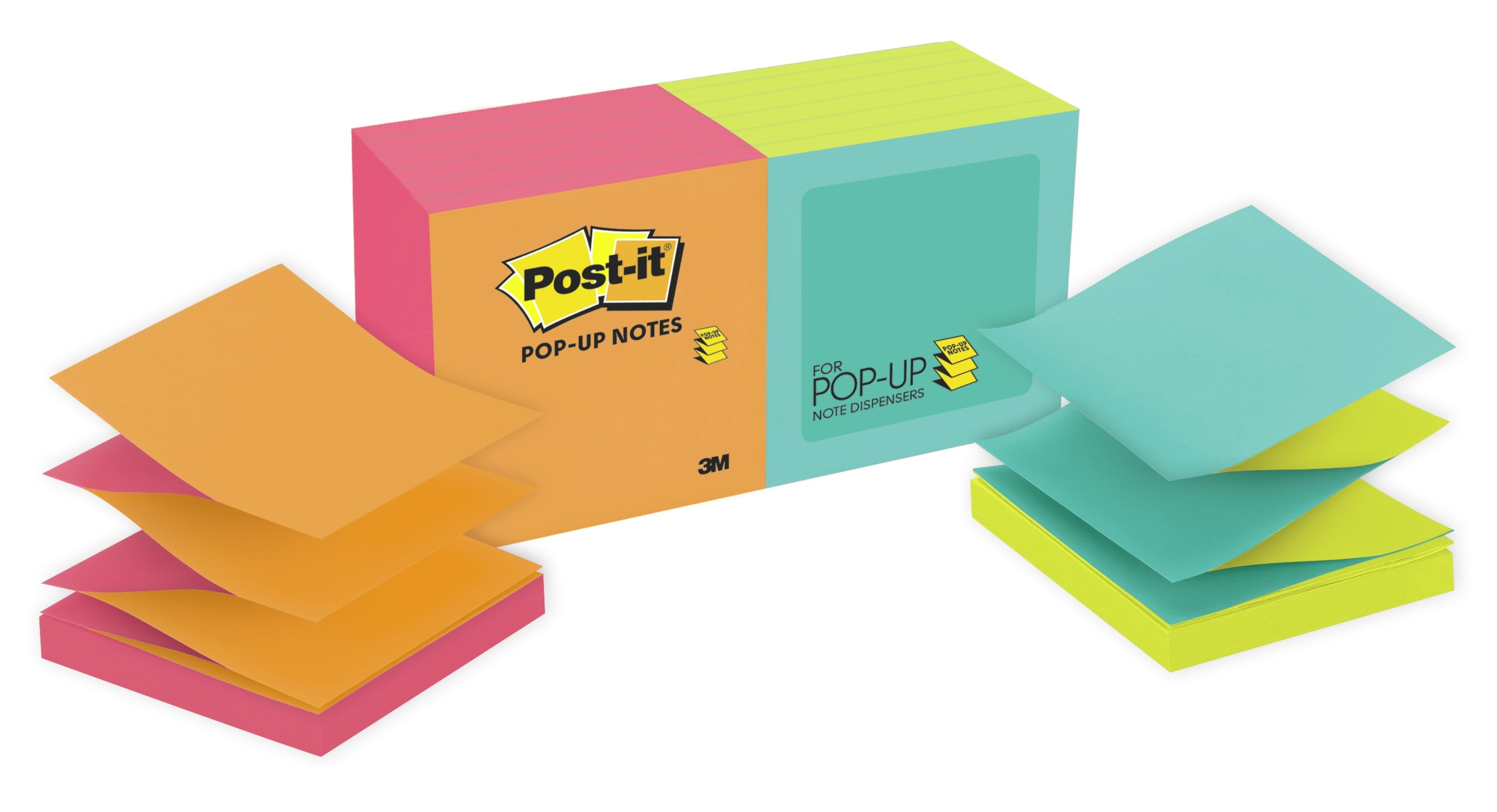 Postit Popup Refill Notes, 3" x 3", Assorted Colors, 12 Pads