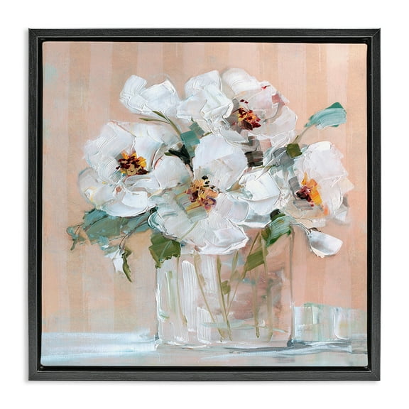 Stupell Industries White Florals on Pink Botanical & Floral Painting Black Floater Framed Art Print Wall Art, 18 x 18