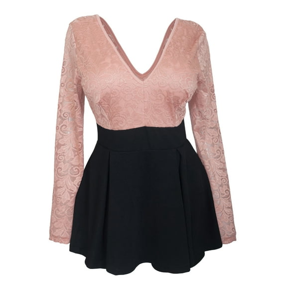 eVogues Plus size Lace Overlay Romper Dress Blush Pink