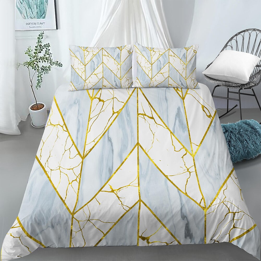 Grey and Yellow Duvet Cover Set Geometric Vintage 60s Home Pattern