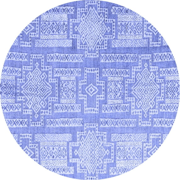 Ahgly Company Machine Washable Indoor Round Abstract Blue Modern Area Rugs, 4' Round