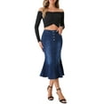 thumbnail image 2 of INSPIRE CHIC Women's Fishtail Skirt for Women's Maxi Denim Distressed Skirt XS Black Blue, 2 of 6
