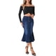 thumbnail image 2 of Falda de cola de pez INSPIRE CHIC para mujer, falda maxi de mezclilla desgastada en negro y azul, 2 of 6