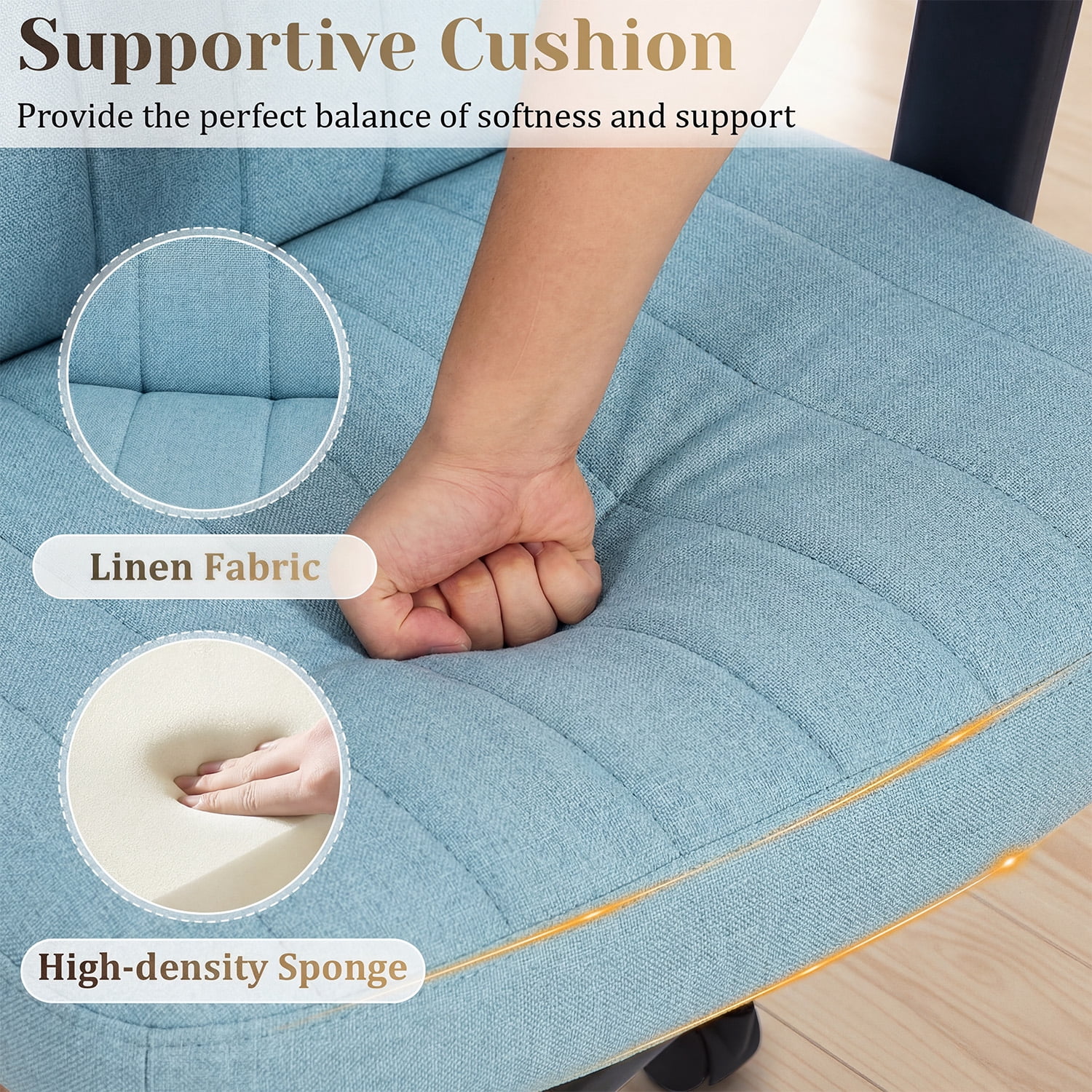 IPKIG Ergonomic Office Chair with Wheels and Flip-Up Arms, Wide Seat Swivel Desk Chair for Home Office, Computer, Vanity in Linen Blue