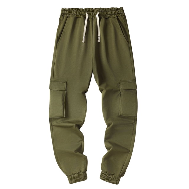 Mefallenssiah Men'S Fashion Drawstring Elastic Waist Multi-Pocket Casual Sweat Length Pants