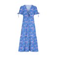 thumbnail image 3 of Vestido Vestido largo de playa con cordones y cuello en V Vestido con dobladillo plisado con estampado floral Dulce para vacaciones Cgtredaw Azul T L para Mujer, 3 of 8