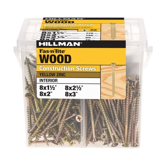 Fas-n-Tite Interior Wood Construction Screws, 4 Size Variety, Steel, Zinc Finish, 465 pack