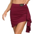 thumbnail image 2 of Doomiva Women Latin Cha-Cha Dance Skirts Side Ruched Mini Skirts Elastic High Waist Ruffle Skirts Burgundy L, 2 of 8