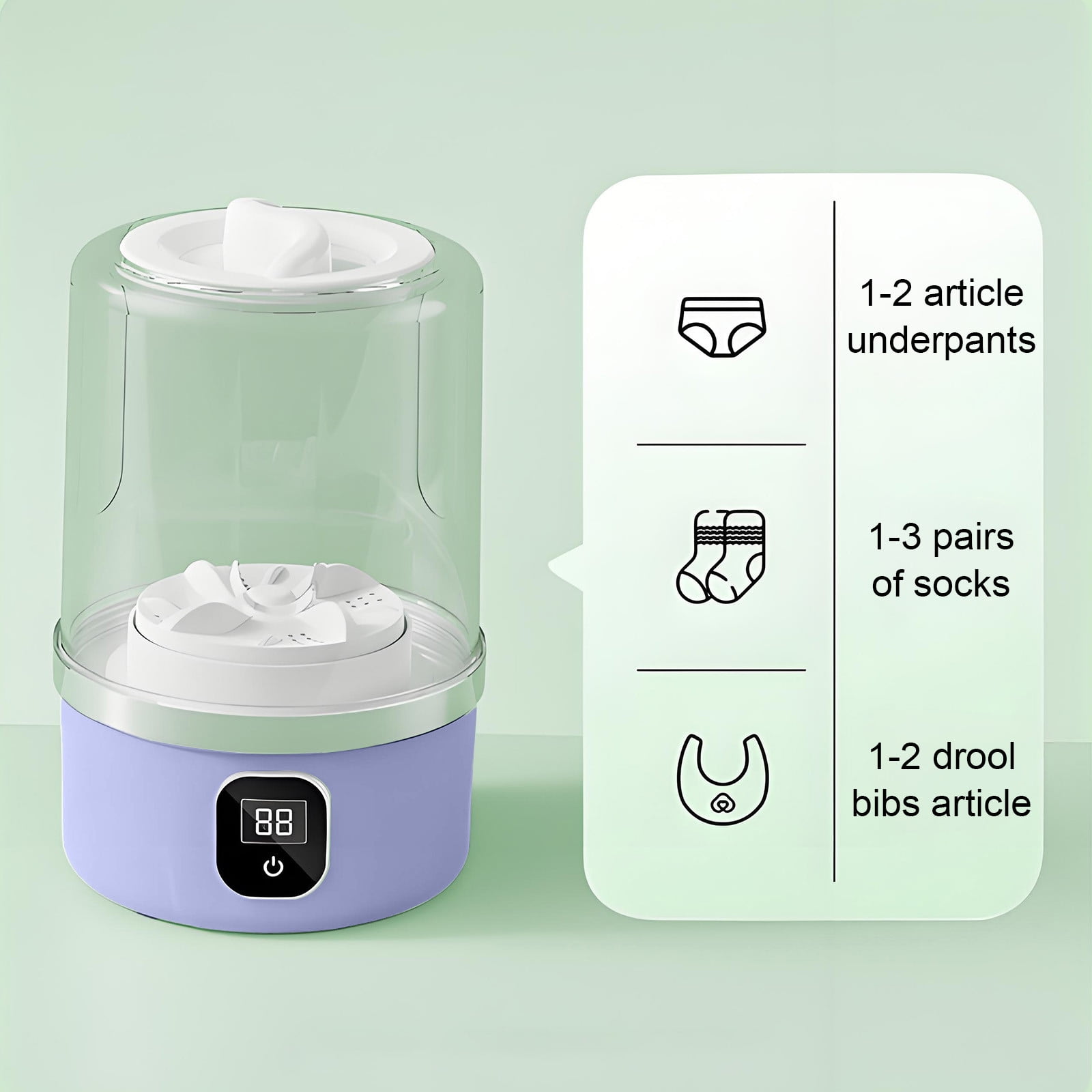 Mini Laundry Tool Compact Space-Saving Washer Gentle Fabric Care Efficient Water Power Use,Small Apartments Dormitories Travel Hotels for Undergarments Socks Delicates Baby Clothes Daily Care-Purple