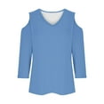 thumbnail image 4 of qucoqpe Women's 3/4 Sleeve Tops Solid Color Fashion Cold Shoulder Comfy V-Neck Shirts Casual Loose Tunics Blouse, 4 of 5