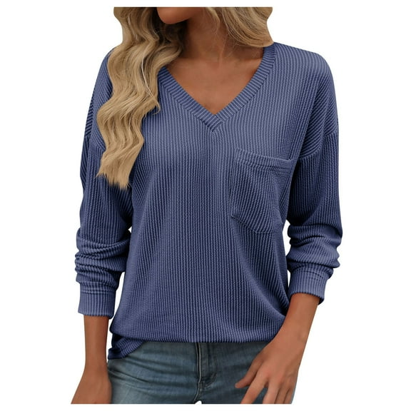 Womens V Neck Basic Top CottonLoose Top T Shirt Long Sleeve Casual Cotton T Shirt