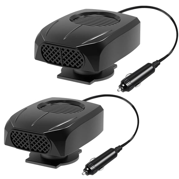 2PCS 12V Portable Car Heater & Defroster - Dual Mode Fast Heating Mini Heater for Car Windshield, Plug into Cigarette Lighter for Trucks & Vehicles, Black