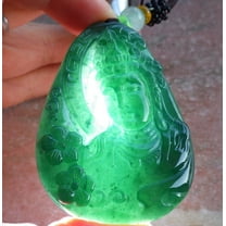 Certified Icy Green Burma Natural A Jade jadeite Pendant Guanyin Kwan Yin Flower Necklace  650396 TN