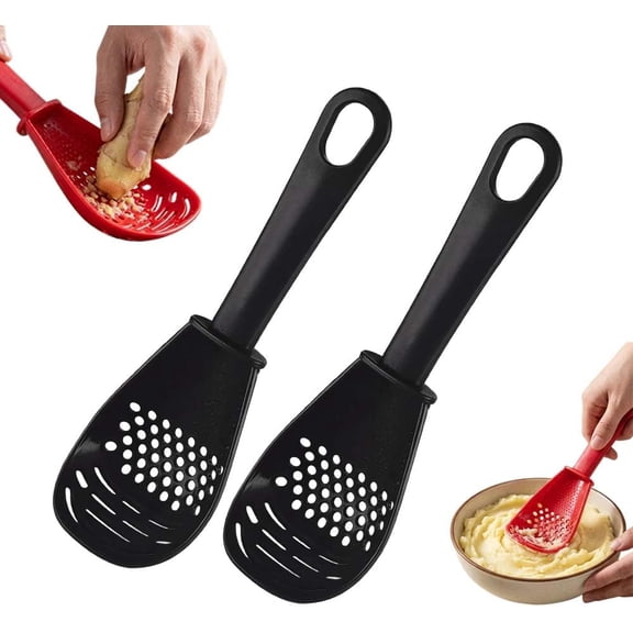 Multifunctional Cooking Spoon, 2026 Heat Resistant Kitchen Utensils Slotted Spatula Spoon, Silicone Cooking Tools for Cooking, Draining, Mashing, Separating(Black,2Pcs)