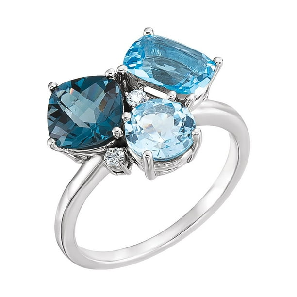 JewelryWeb 14k White Gold Polished Swiss Blue London Blue and Sky Blue Topaz And Diamond Ring JewelryWeb 14k White Gold Polished Swiss Blue London Blue and Sky Blue Topaz And Diamond Ring