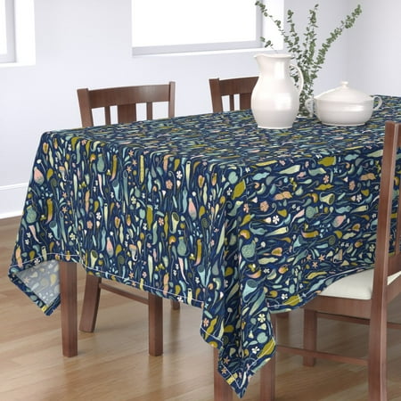 

Cotton Sateen Tablecloth 70 x 90 - Paradise Dark Plants Botanical Nature Floral Wild Boho Jungle Flower Print Custom Table Linens by Spoonflower