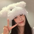 thumbnail image 3 of Fluffy Beanie Hats for Women Cartoon Puppy Design Winter Plush Warm Knit Skull Cap, 3 of 8