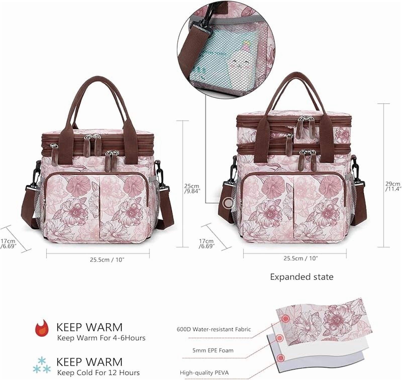 Lunch Bag Insulated Expandable Lunch Box for Women - Reusable Adults Floral Lunch Tote Bag Lunch Box for Office Work Picnic (Yellow Flower)