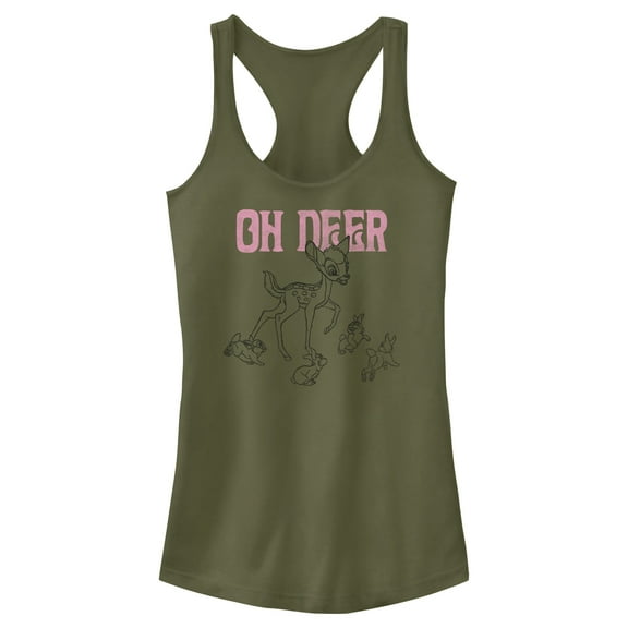 Junior's Bambi Oh Deer Group Racerback Tank Top Military Green X Large